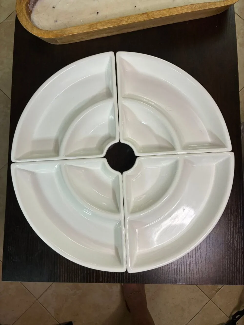 Certified International 4-Piece White Ceramic Round Sectional Serving Tray